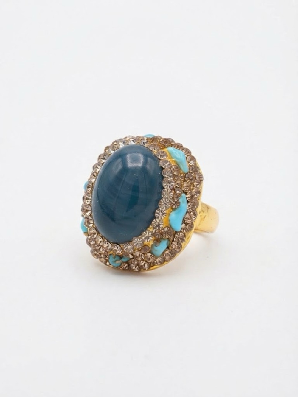 Deep Blue/Slate Oval Cabochon with Blue Accents & Pavé Rhinestones